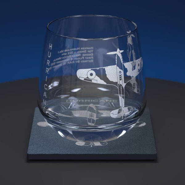 Hawker Hurricane Engraved Glass Tumbler and Slate Coaster Set Online