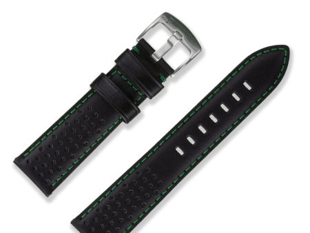 Racing Leather Watch Straps Black   Green 22 MM For Cheap