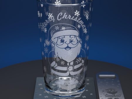 Santa Engraved Pint Glass Cheap