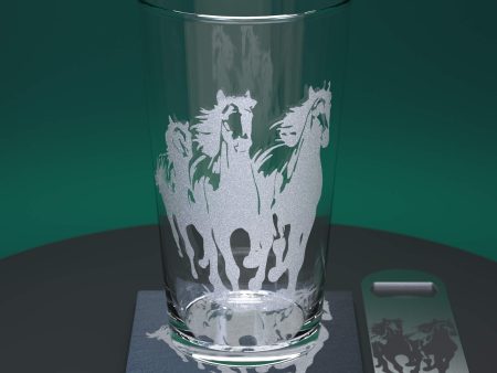 Wild Horses Engraved Pint Glass For Cheap