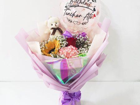 [SMALL BOUQUET] 5   Personalised Balloon with Bear and Flower Bouquet - Happy Teacher s Day Fashion