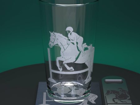 Horse Jumping Engraved Pint Glass For Cheap