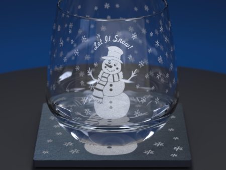 Snowman Engraved Glass Tumbler and Slate Coaster Set Discount