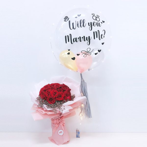 24   Personalised Proposal Helium Balloon with Large Flower Bouquet Online now