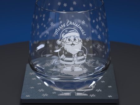 Santa Engraved Glass Tumbler and Slate Coaster Set Supply