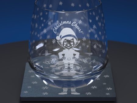 Elf Engraved Glass Tumbler and Slate Coaster Set Online Sale