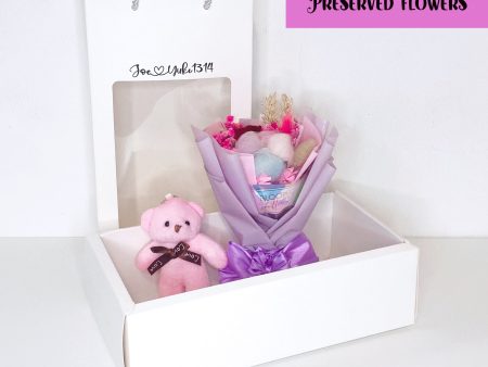 Preserved Palm Sized Bloom With Bear In A Box For Sale