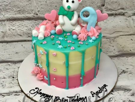 Teddy Pastel Drip Design Cake Online