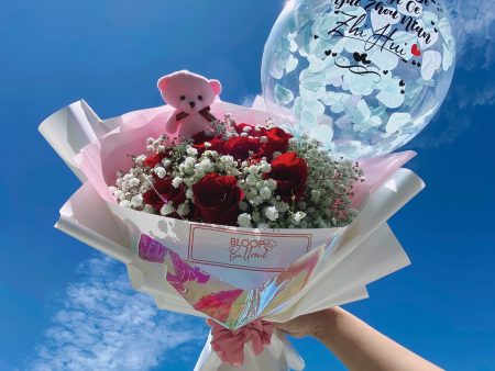 [LARGE BOUQUET] 9   Led Personalised Balloon 9 Roses Flower Bouquet For Discount