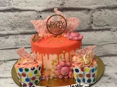 Peach Butterfly Design Cake Fashion