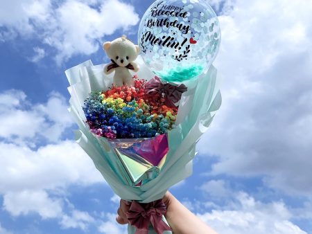 [MEDIUM BOUQUET] 5   Personalised Balloon Full Baby Breath Flower Bouquet Supply