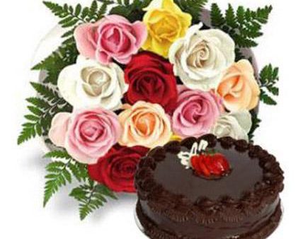 Multi Roses with Fudge Cake - FWR on Sale