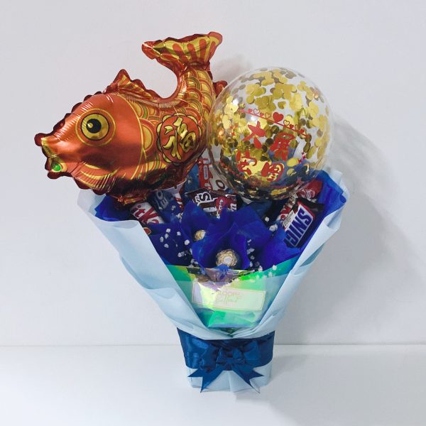 [SMALL BOUQUET] 5   Personalised Balloon with Chocolate and Small Flower Bouquet - Chinese New Year 2023 Collection Online Hot Sale