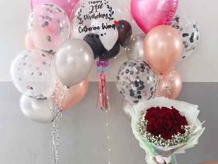 24  personalised balloon with 2 side bouquets and 30 roses bundle set - Valentine s Day For Cheap