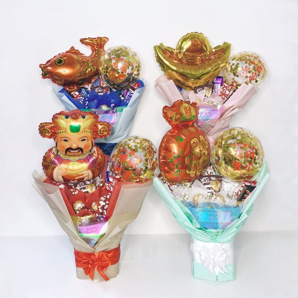 [SMALL BOUQUET] 5   Personalised Balloon with Chocolate and Small Flower Bouquet - Chinese New Year 2023 Collection Online Hot Sale