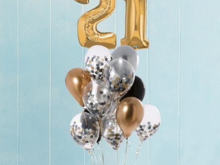 Any Two Number Silver And Gold Confetti Balloon Bouquet Sale