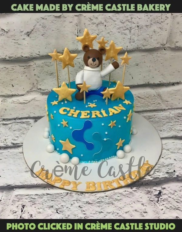 Teddy Golden Stars Design Cake For Discount