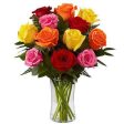 Dozen Mix Roses in a Glass - VD Cheap