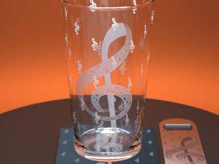 Treble Clef Engraved Pint Glass on Sale