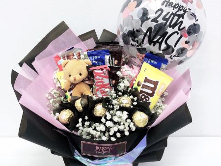 [MEDIUM BOUQUET] 5   Personalised Balloon with Chocolate and Medium Flower Bouquet Discount