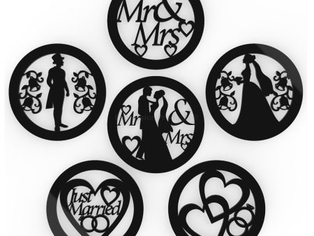 6 - Wedding Drink Coasters - Black or White Acrylic Wedding Table Decorations Supply