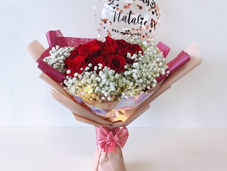 [LARGE] 9   Led Personalised Balloon with 18 Roses Flower Bouquet For Cheap