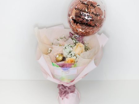 [MINI SIZE BOUQUET] 5   Personalised Balloon Mini Flower Bouquet With 3 Ferrero Rocher - Valentine s Day Collection For Cheap