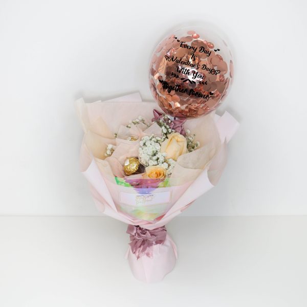 [MINI SIZE BOUQUET] 5   Personalised Balloon Mini Flower Bouquet With 3 Ferrero Rocher - Valentine s Day Collection For Cheap