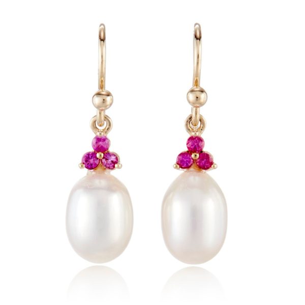 Madison Drop Earrings in Pearls & Pink Sapphires Online Hot Sale