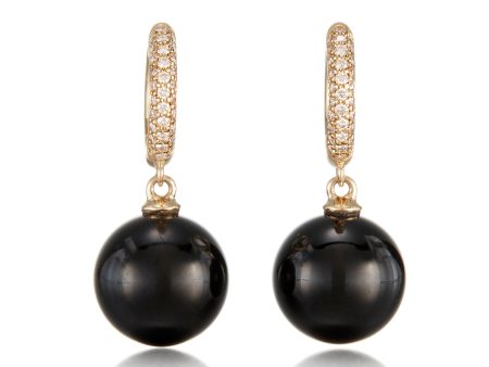 Diamond Hoop & Black Jade Bead Earrings Online Sale