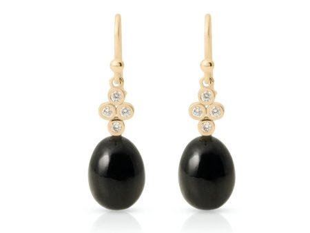 Black Nephrite Jade & Diamond Drop Earrings Online Sale