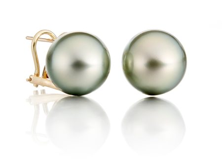 13mm Green Tahitian Pearl Earrings Online Sale